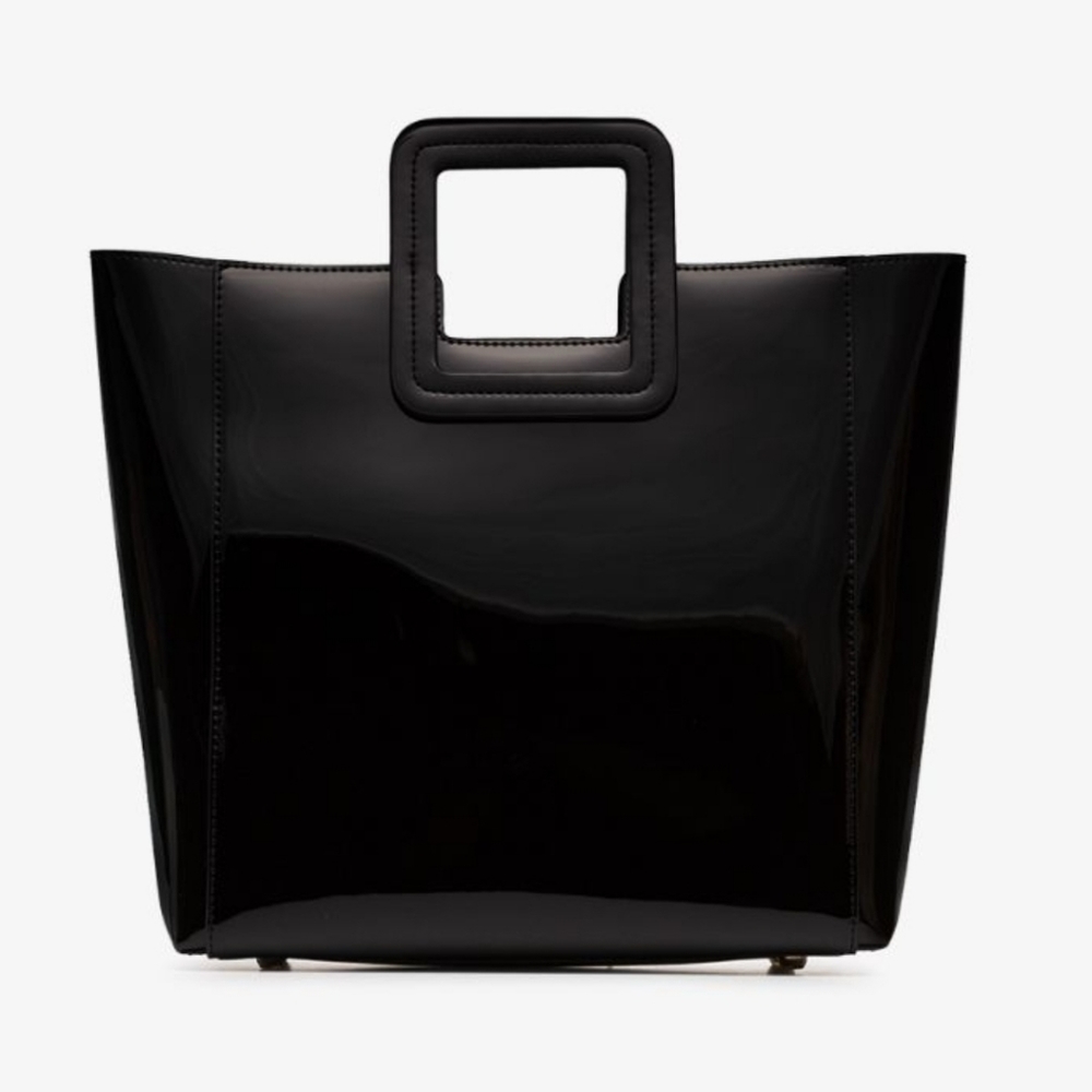STAUD Black Patent Leather Tote Bag